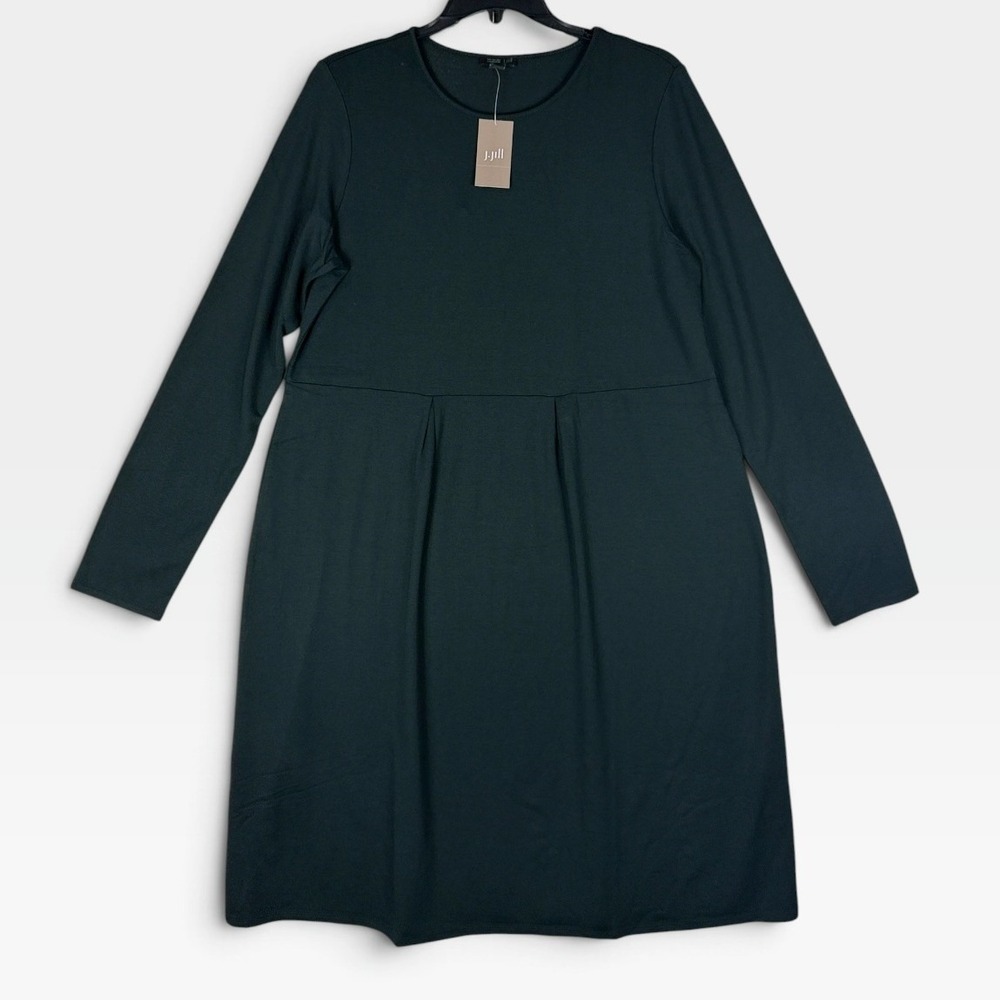 J. Jill Wearever Pleated Empire Dress Womens MT Black Long Sleeve Knit NWT